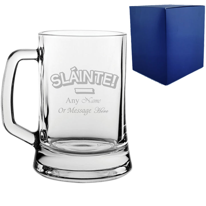 Engraved Beer Tankard with Slainte Design, Add a Personalised Message to the Reverse Image 2