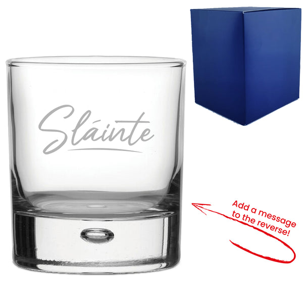 Engraved Whisky Glass with Slainte Script Design, Add a Personalised Message to the Reverse Image 1