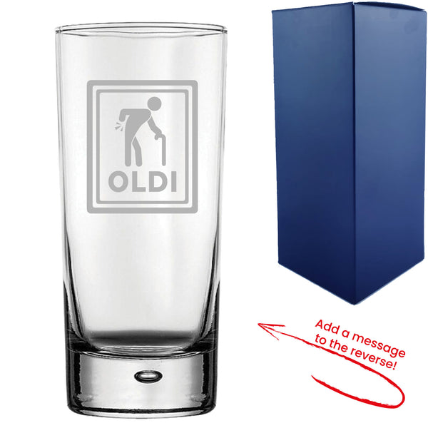 Engraved Hiball Tumbler with Oldi Design, Add a Personalised Message to the Reverse Image 1