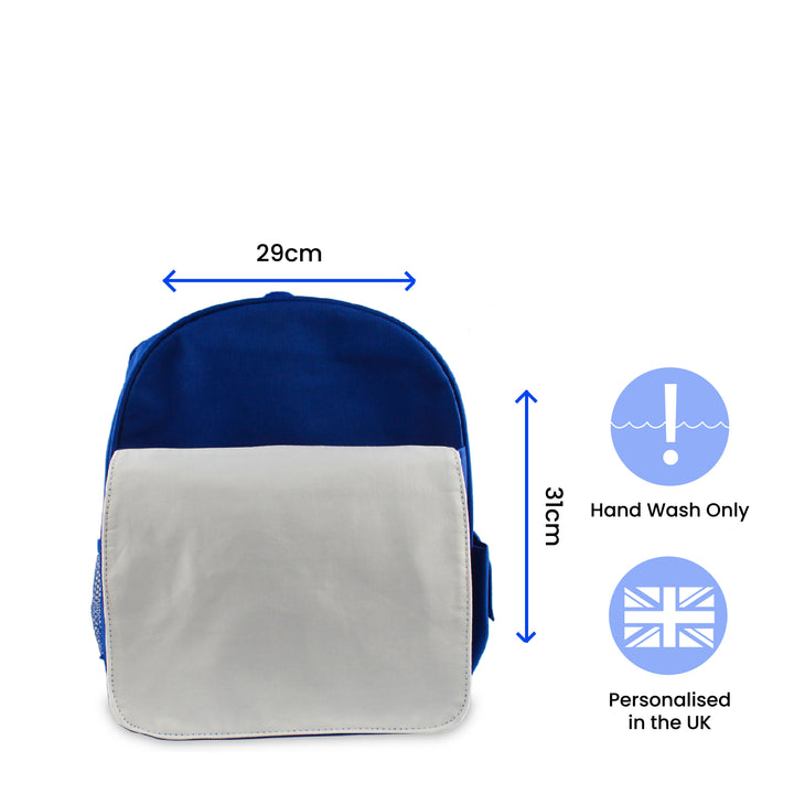 Printed Kids Blue Backpack with Vehicle Design, Customise with Any Name Image 6