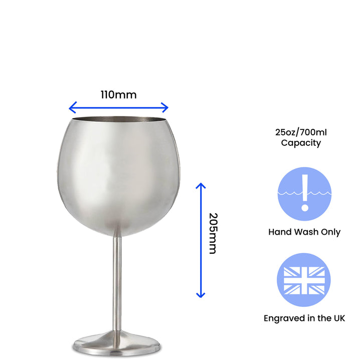 Engraved Metal Gin Balloon Glass with Line Break Design, Personalise with Any Name and Message Image 6