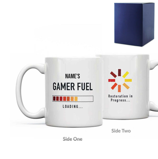 Printed Mug with Name's Gamer Fuel Design, Gift Boxed, Personalise with any name for any gamer Image 1