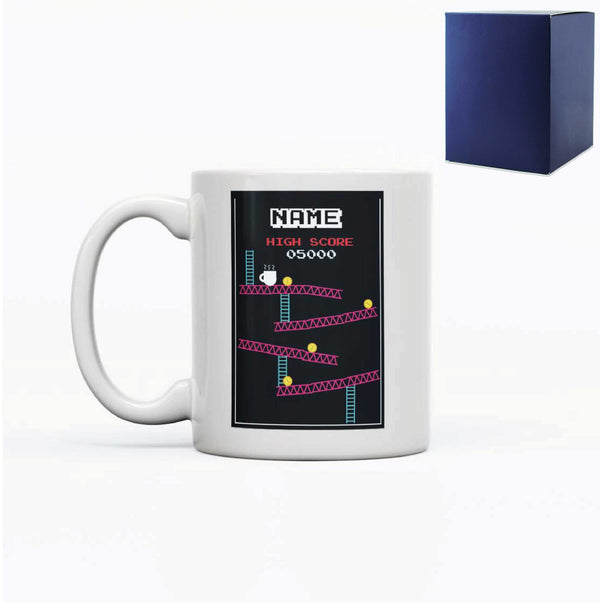 Printed Mug with Name Retro Arcade Game Design, Gift Boxed, Personalise with any name for any gamer Image 1