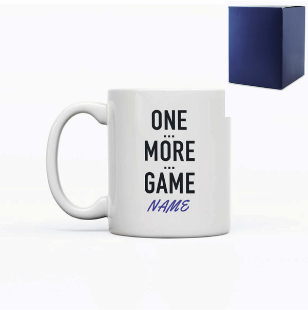 Printed Mug with One More Game Design, Gift Boxed, Personalise with any name for any gamer Image 1