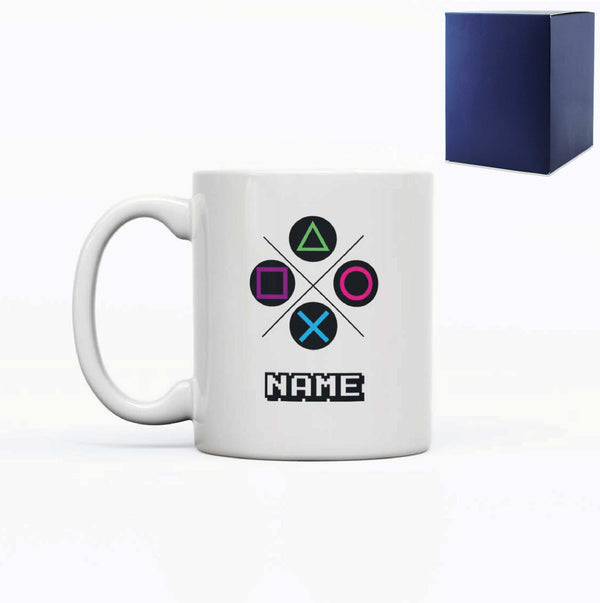 Printed Mug with X Console Controller Design, Gift Boxed, Personalise with any name for any gamer Image 1
