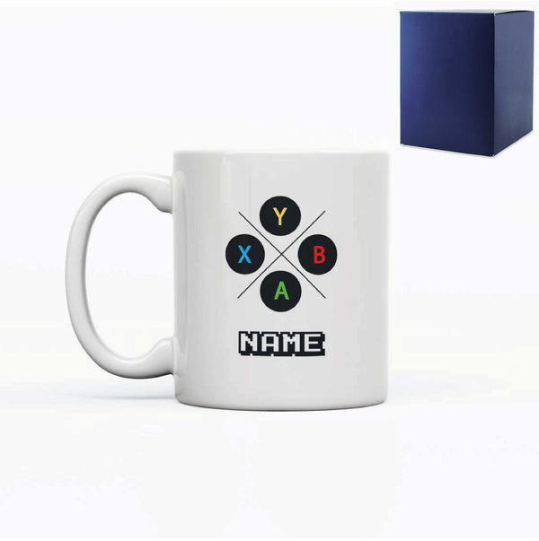 Printed Mug with Play Console Controller Design, Gift Boxed, Personalise with any name for any gamer Image 1