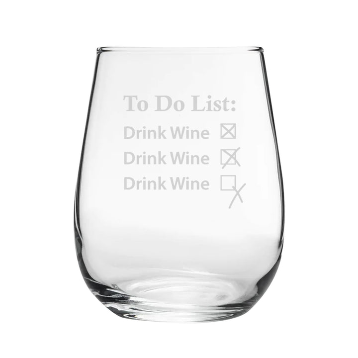 To Do List, Drink Wine - Engraved Novelty Stemless Wine Tumbler Image 2