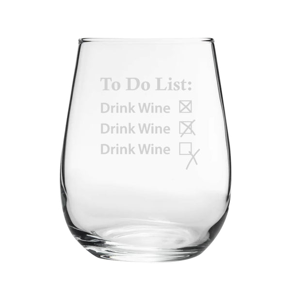 To Do List, Drink Wine - Engraved Novelty Stemless Wine Tumbler Image 1