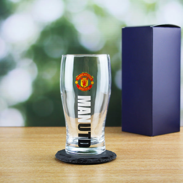Personalised Engraved Official Manchester United FC Pint Glass, Gift Boxed