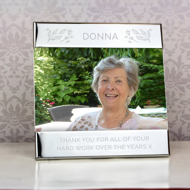 Personalised Silver Floral Square 6x4 Inch Landscape Photo Frame