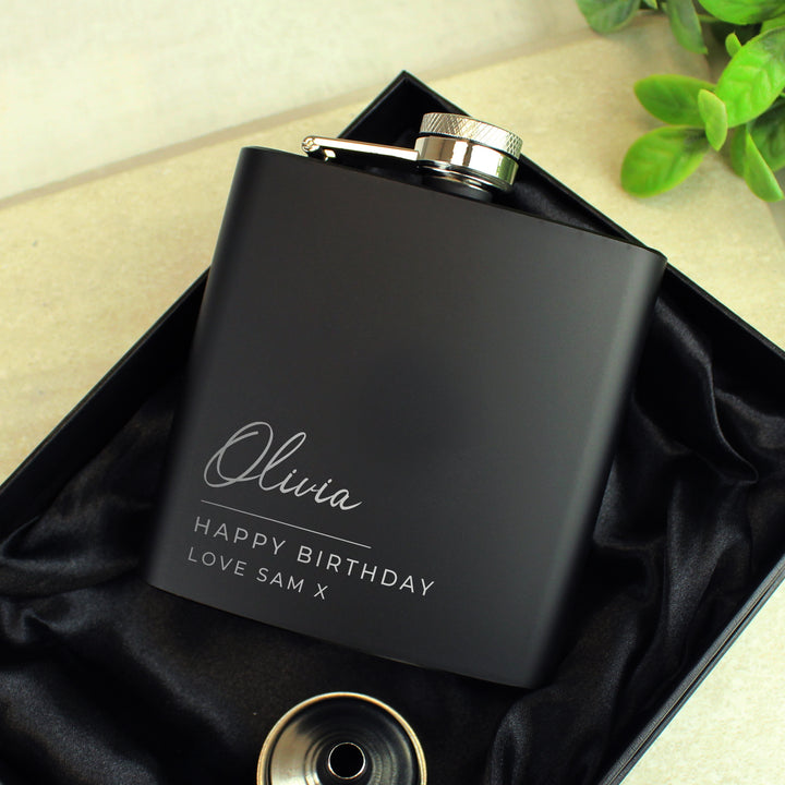 Personalised Free Text Script Black Hip Flask
