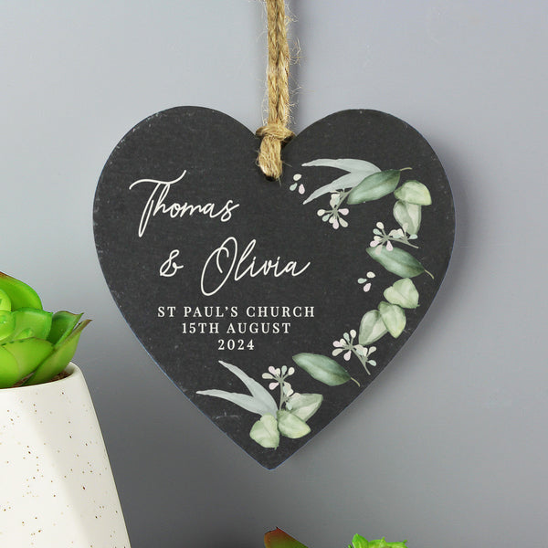 Personalised Botanical Slate Heart Decoration
