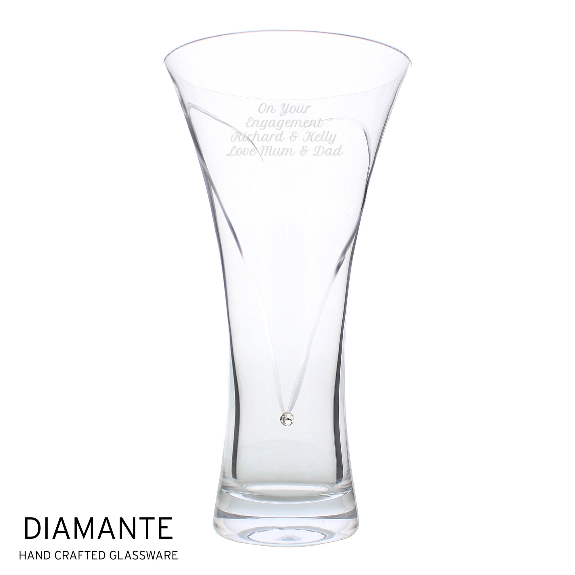 Personalised Engraved Large Hand Cut Diamante Heart Vase