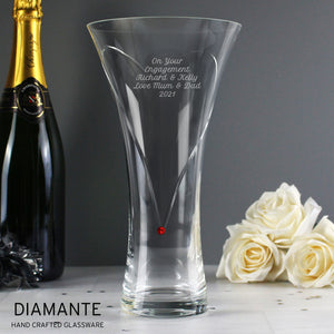 Personalised Large Hand Cut Ruby Diamante Heart Vase