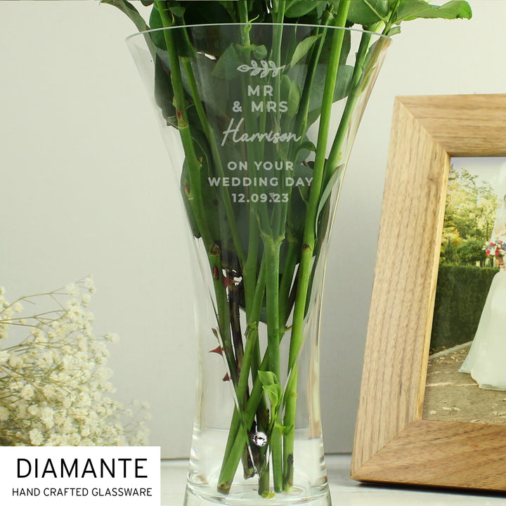 Personalised Free Text Botanical Hand Cut Diamante Heart Vase
