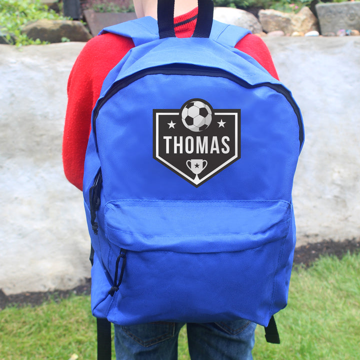 Personalised Football Blue Backpack