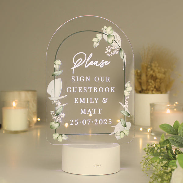 Personalised Botanical Wedding LED Colour Changing Light