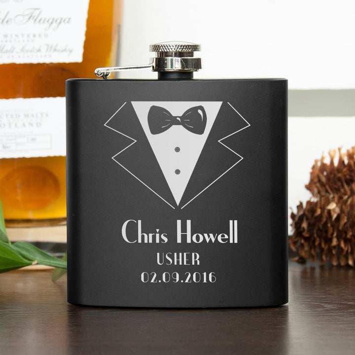 Thank You For Being My Groomsman Personalised Black Matte Hip Flask