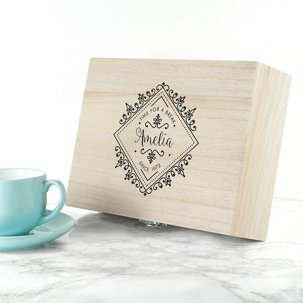 Time For a Break! Blooming Beautiful Personalised Wooden Tea Box