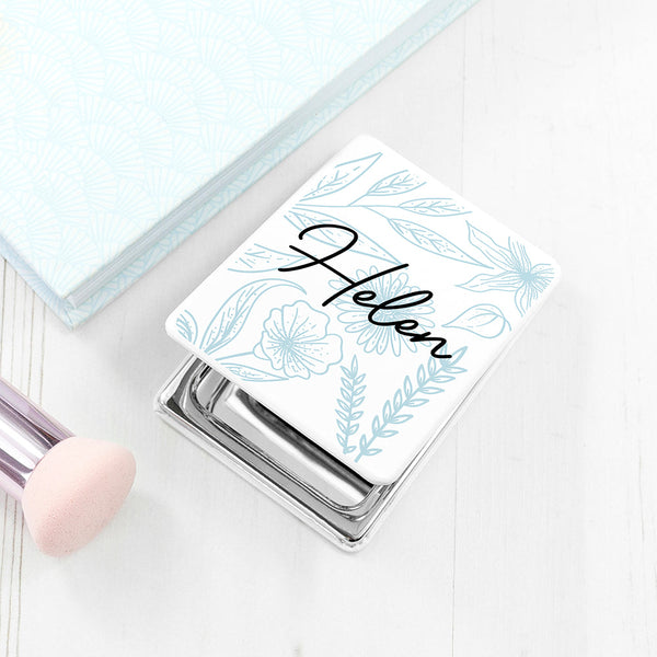 Personalised Floral Rectangle Compact Mirror