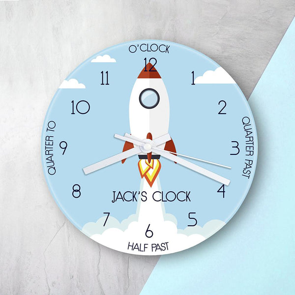 Personalised Kids Rocket Glass Clock - Large
