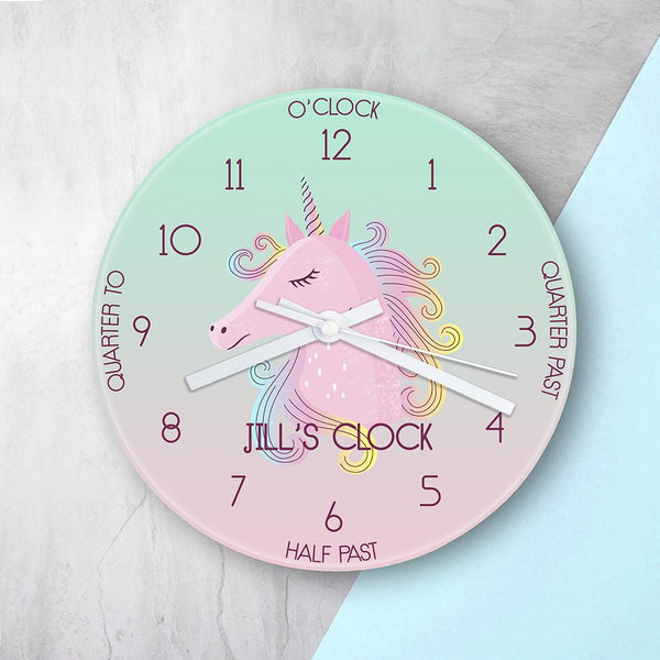 Personalised Kids Unicorn Glass Clock