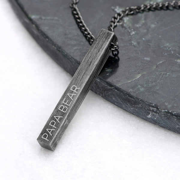 Personalised Men's Solid Bar Necklace - Brushed Gunmetal