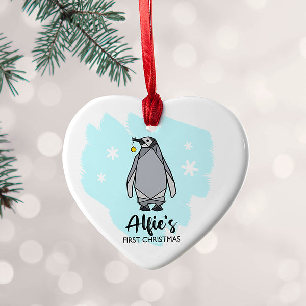 Personalised Baby Penguin Heart Decoration