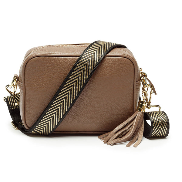 Personalised Elie Beaumont Taupe Bag with Gold Chevron Strap