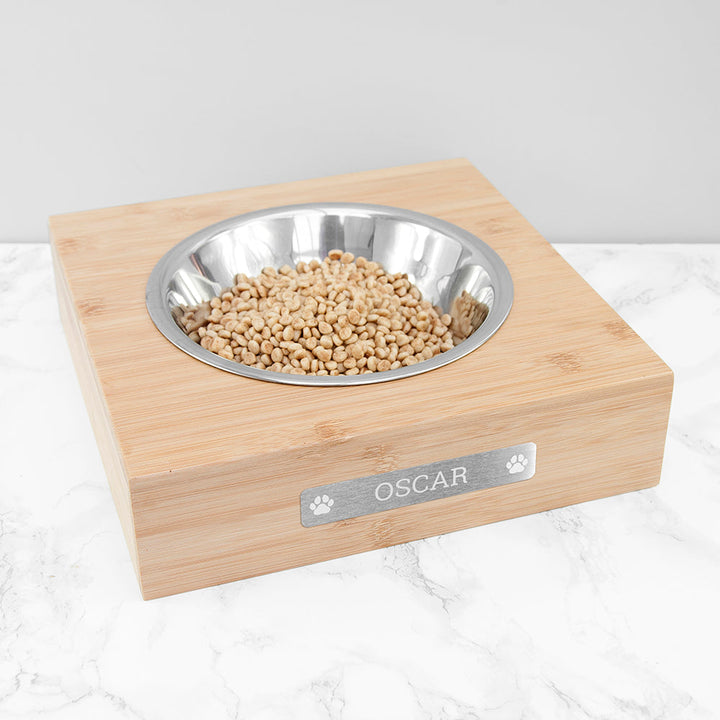 Personalised Bamboo Dog Bowl with Metal Tag