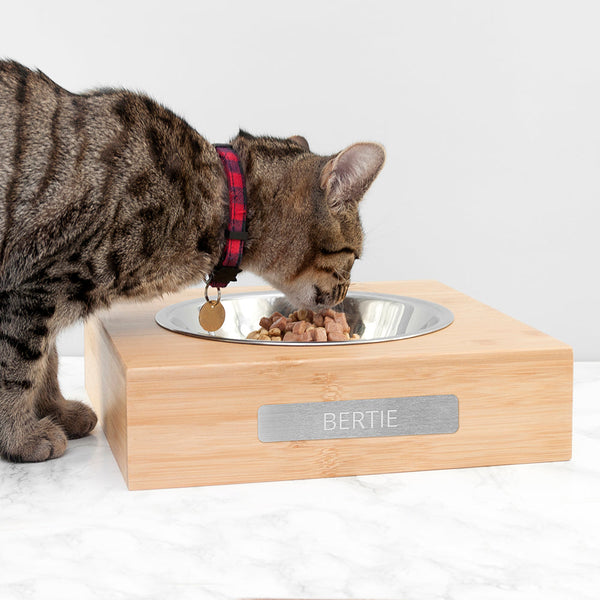 Personalised Bamboo Pet Bowl with Metal Tag