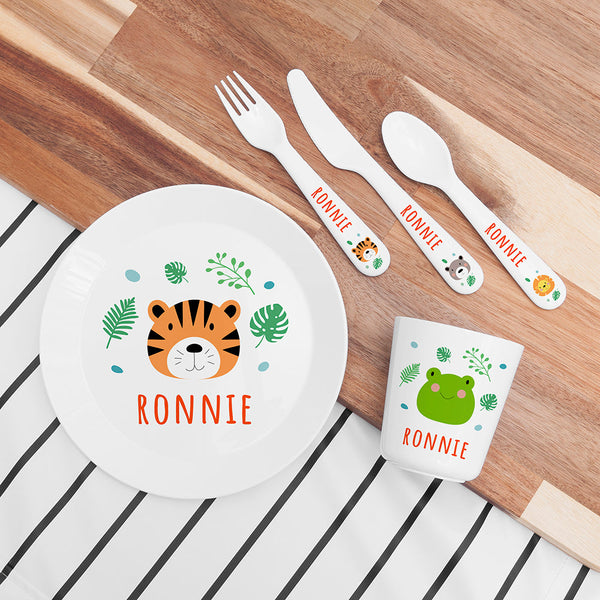 Personalised Kids Jungle Animal Plastic Dining Set