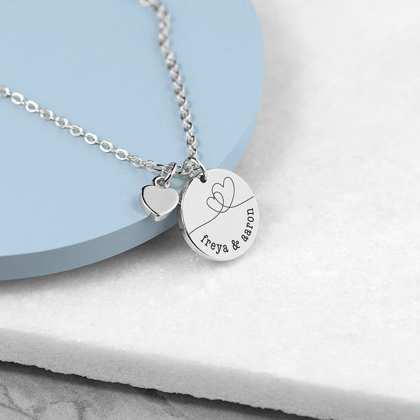 Personalised Dual Hearts Polished Heart & Disc Necklace