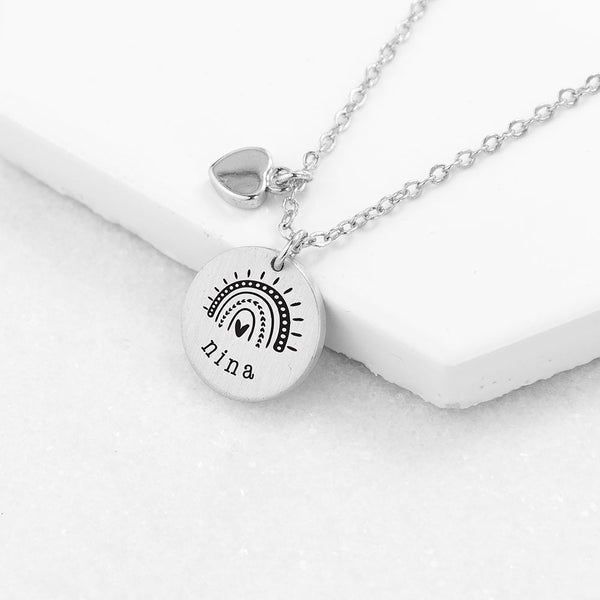 Personalised Rainbow Matte Heart & Disc Necklace