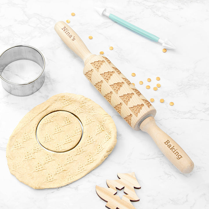 Personalised Kids Christmas Tree Dough Decorating Rolling Pin
