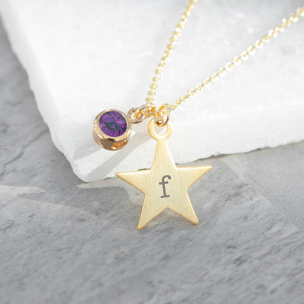 Personalised Gold Star with Birthstone Crystal Necklace