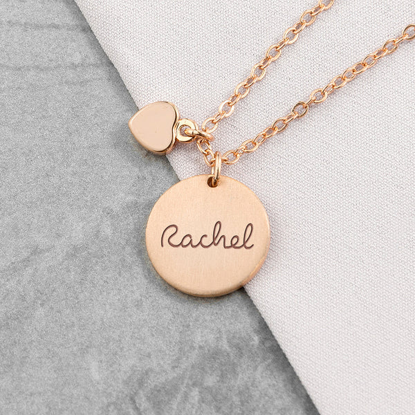 Personalised Summer Style Heart and Disc Necklace - Rose Gold