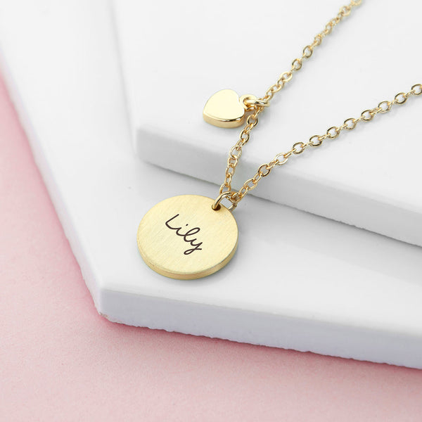 Personalised Summer Style Heart and Disc Necklace - Gold