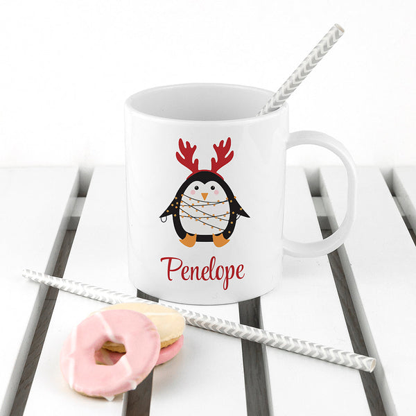 Personalised Christmas Penguin Kids Polymer Mug