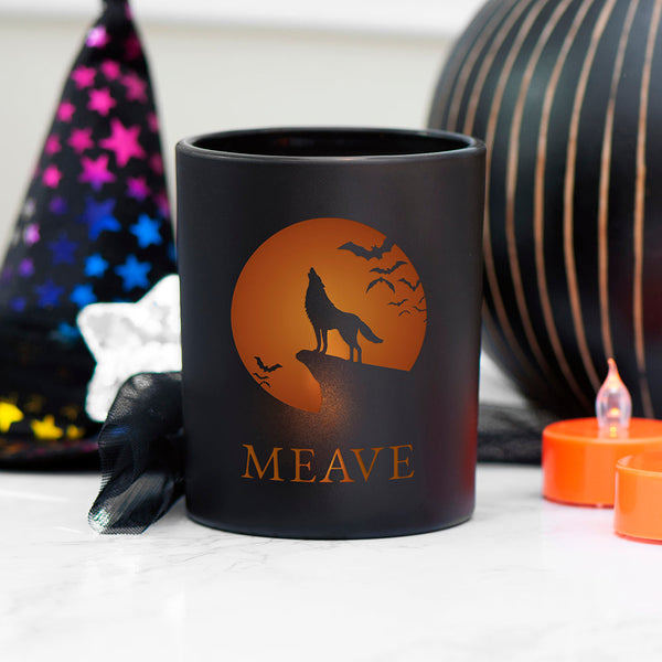 Personalised Halloween Howling Wolf Candle Holder