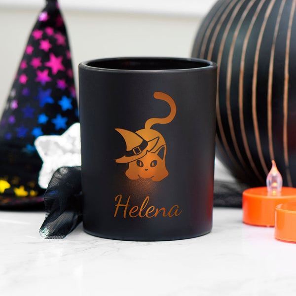 Personalised Halloween Witches Cat Candle Holder