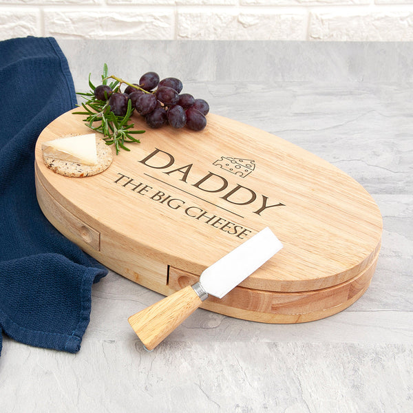 Personalised Dad is The Big Cheese Oval Wooden Cheese Board Set