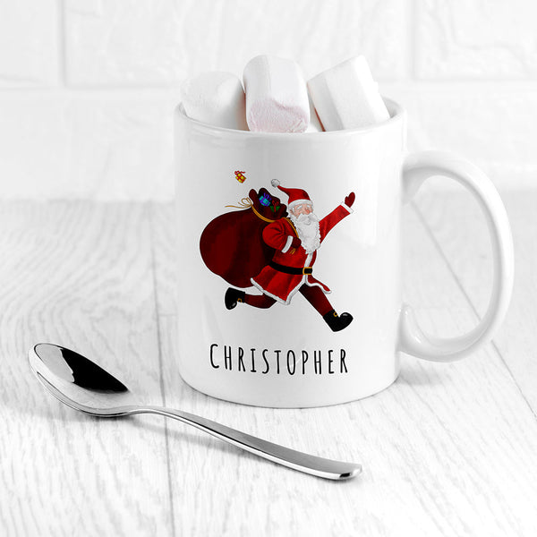 Personalised Playful Santa Christmas White Mug