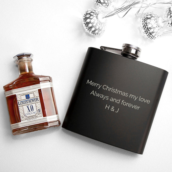 Personalised Merry Christmas Black Hip Flask