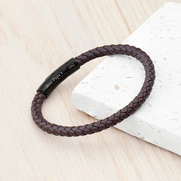 Personalised Mens Woven Brown Leather Bracelet