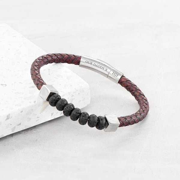 Personalised Men's Leather Beaded Bracelet