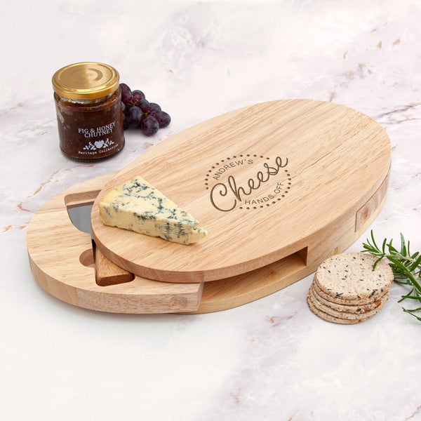 Personalised Hands Off Oval Cheese Board Set