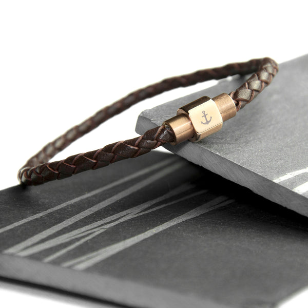 Personalised Men's Anchor Woven Leather Bracelet