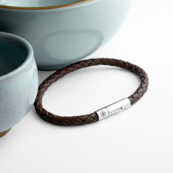 Personalised Men's Travel Compass Capsule Leather Bracelet