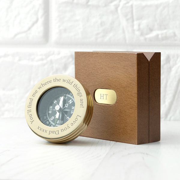 Personalised Father's Day Brass Traveller's Compass with Monogrammed Box